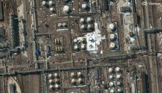 A satellite image shows damage at a Russian oil refinery after an overnight attack by Ukraine's military in Yaroslavl, north-east of Moscow